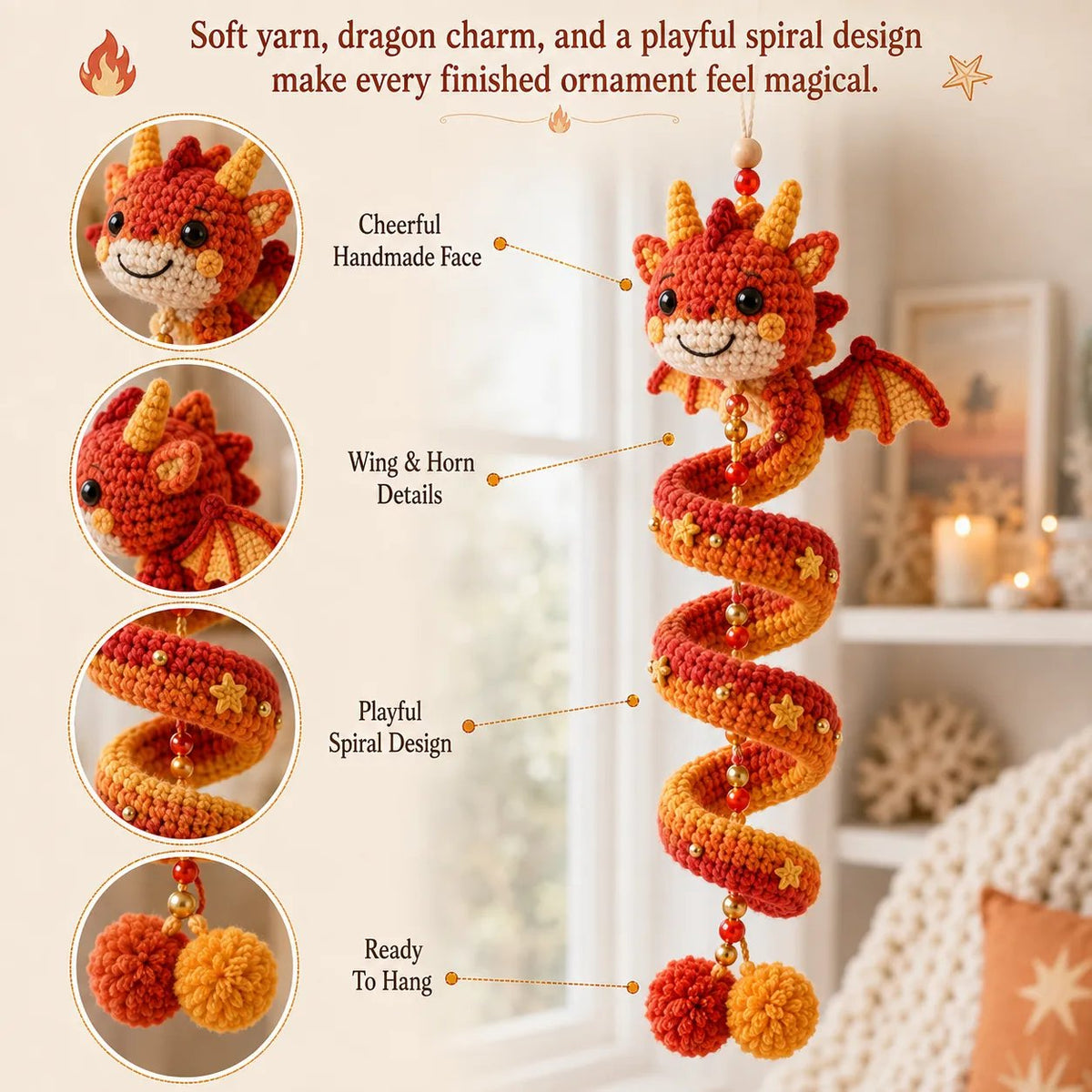 🐉 Beginner-friendly DIY kit for an enchanted dragon spiral hanging ornament | Complete set including all tools and step-by-step instructions 💕