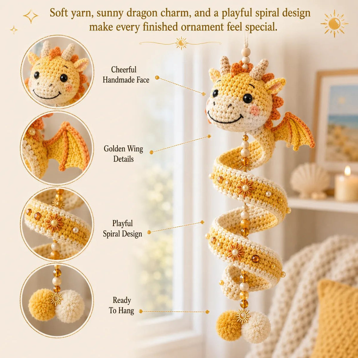 🐉 Beginner-friendly DIY kit for an enchanted dragon spiral hanging ornament | Complete set including all tools and step-by-step instructions 💕