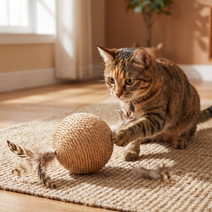 Natural Sisal Ball with Feather Cat Toy