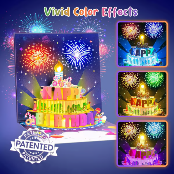 🎂3D Pop-Up Birthday Card – Blowable Candle & Music Light Show